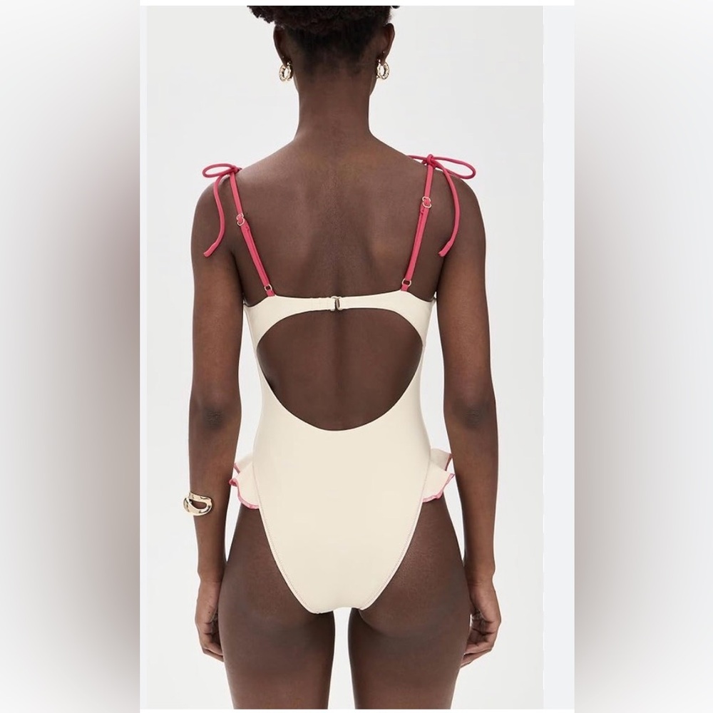 NWT Montce Cream Raspberry Binded Petal Ruffle One-Piece. Size M - Picture 6 of 15